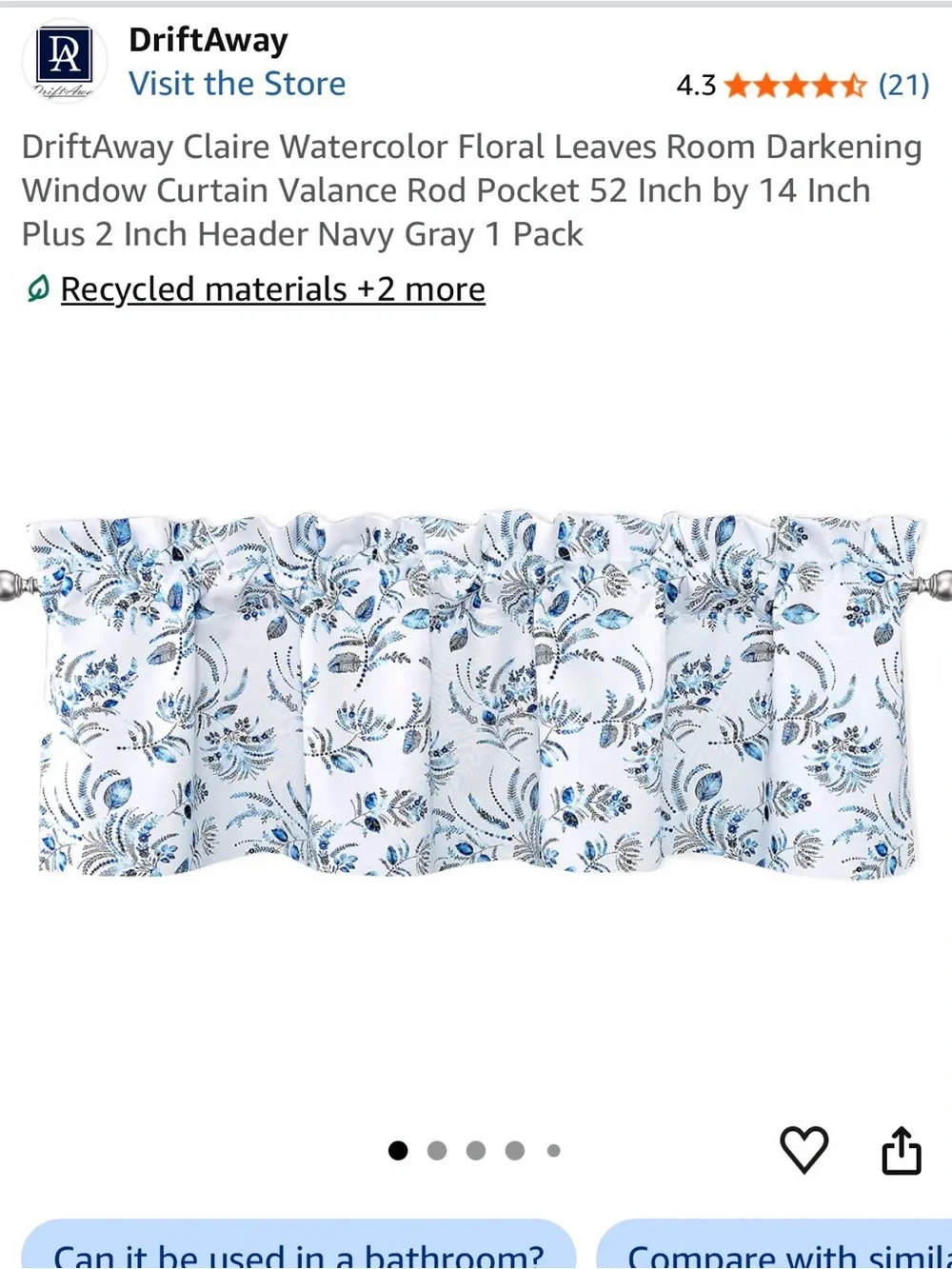Blue Floral Valance